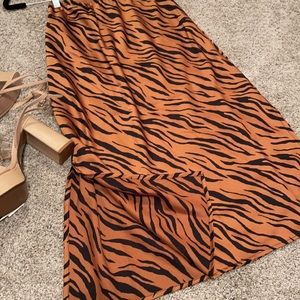 NWT Tiger Print Silky MIDI Skirt with slit at side
